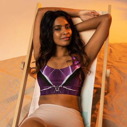 Purple Marble Custom Longline Sports Bra