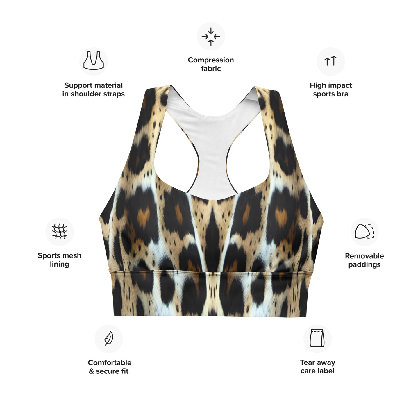 Leopard Print Premium Longline Sports Bra