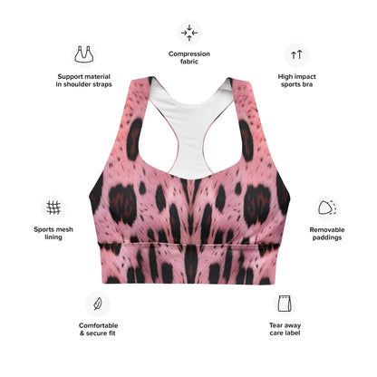 Pink Leopard Fur Custom Print Longline Sports Bra