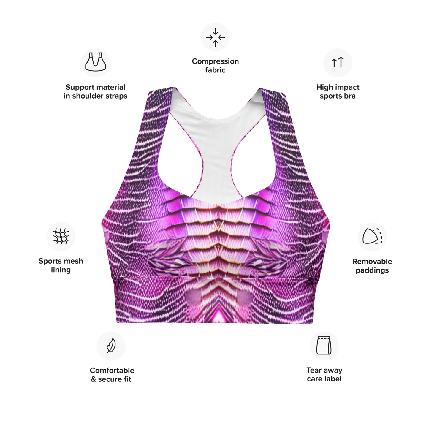 Pink & Purple Shimmering Scales Custom Print Longline Sports Bra