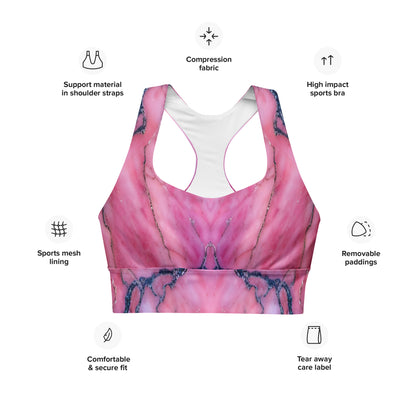 Pink Marble Custom Print Longline Sports Bra