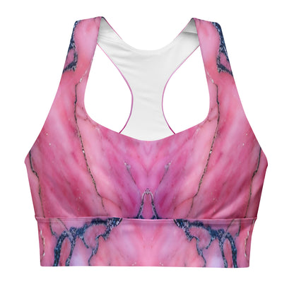 Pink Marble Custom Print Longline Sports Bra