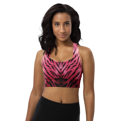 Pink and Black Striped Fur Custom Print Sports Bra