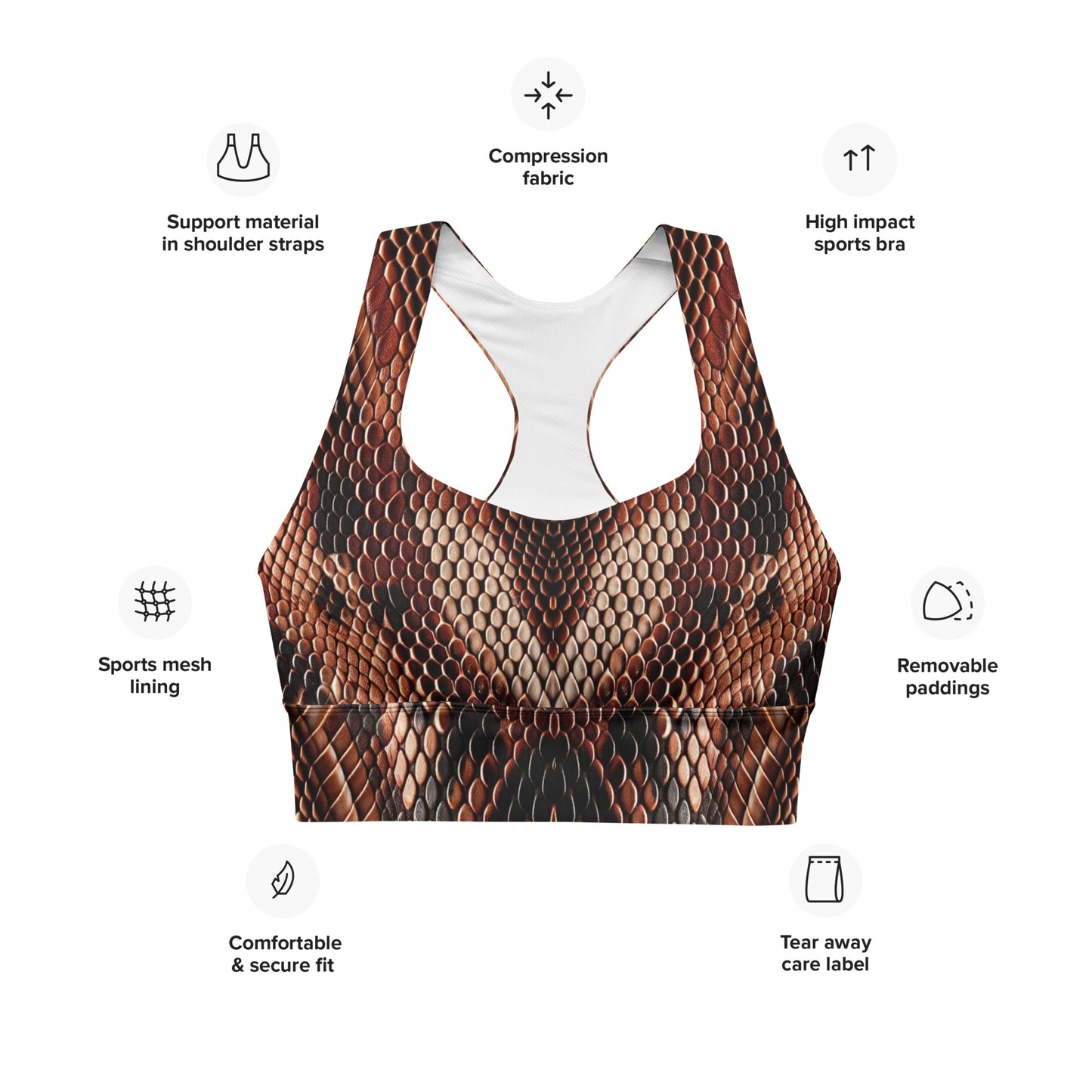Copperhead Snake Print Sports Bra For Women