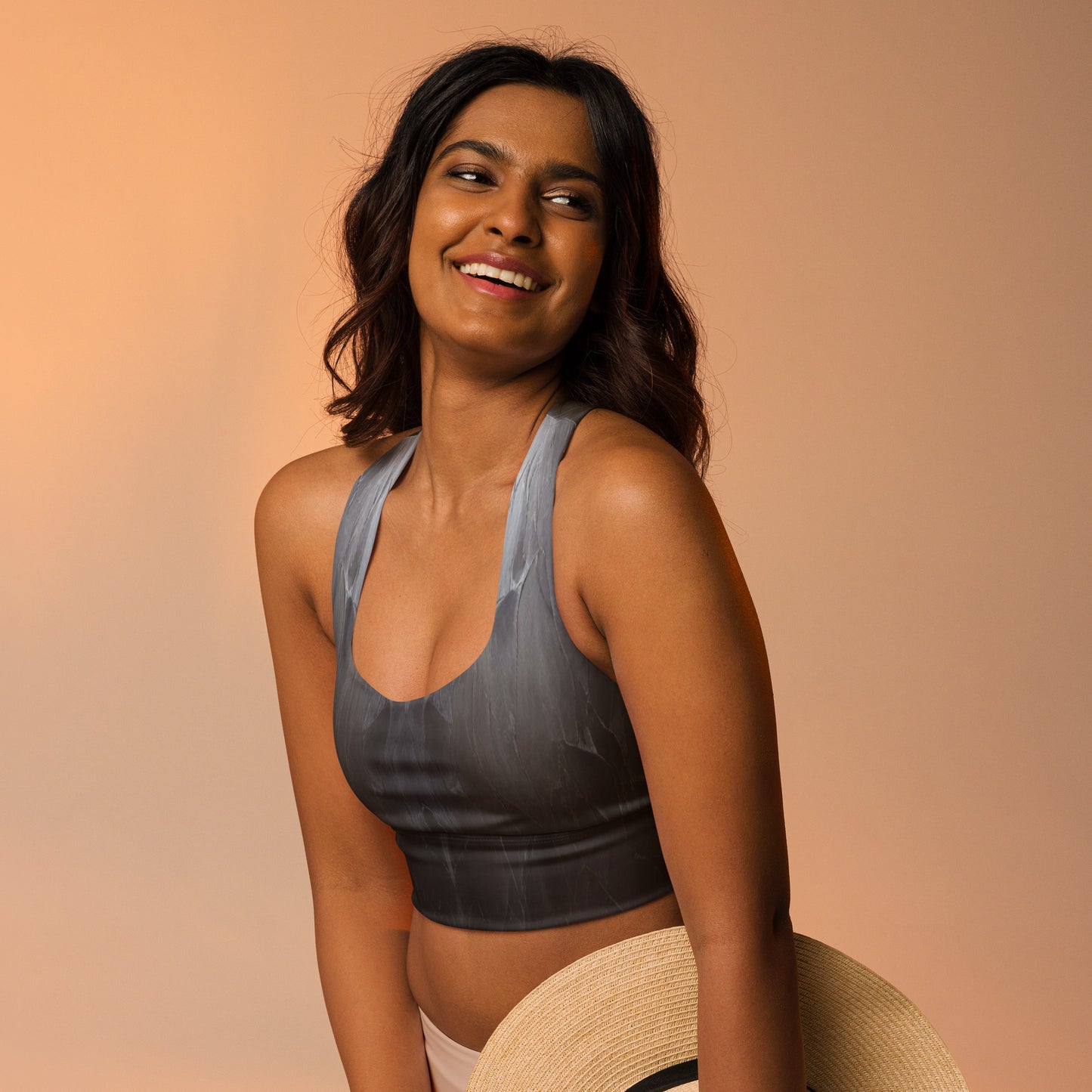 Black Slate Custom Print Longline Sports Bra