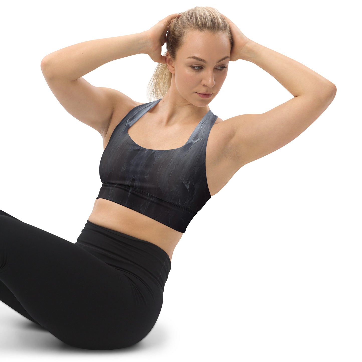 Black Slate Custom Print Longline Sports Bra