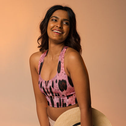 Pink Leopard Fur Custom Print Longline Sports Bra