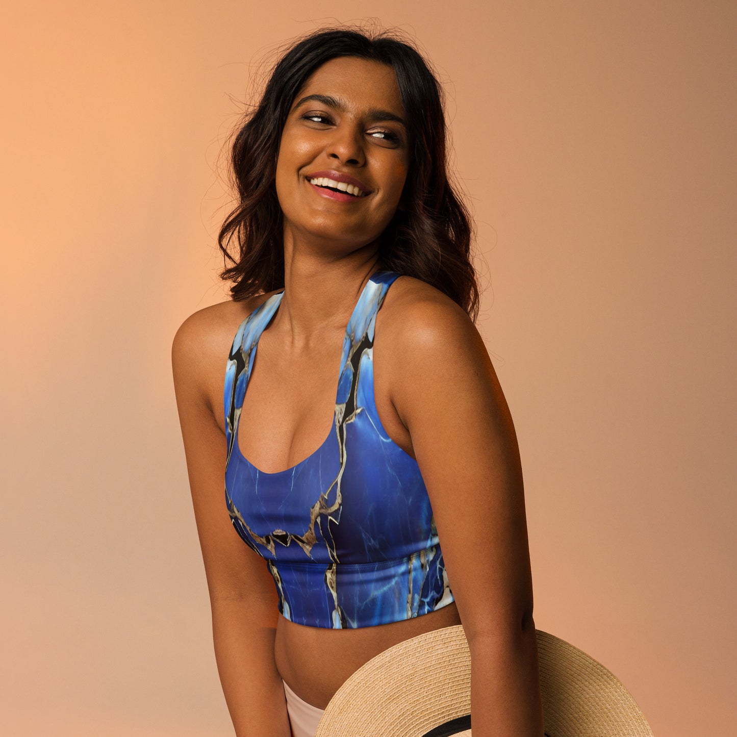 Blue Marble Custom Print Longline Sports Bra