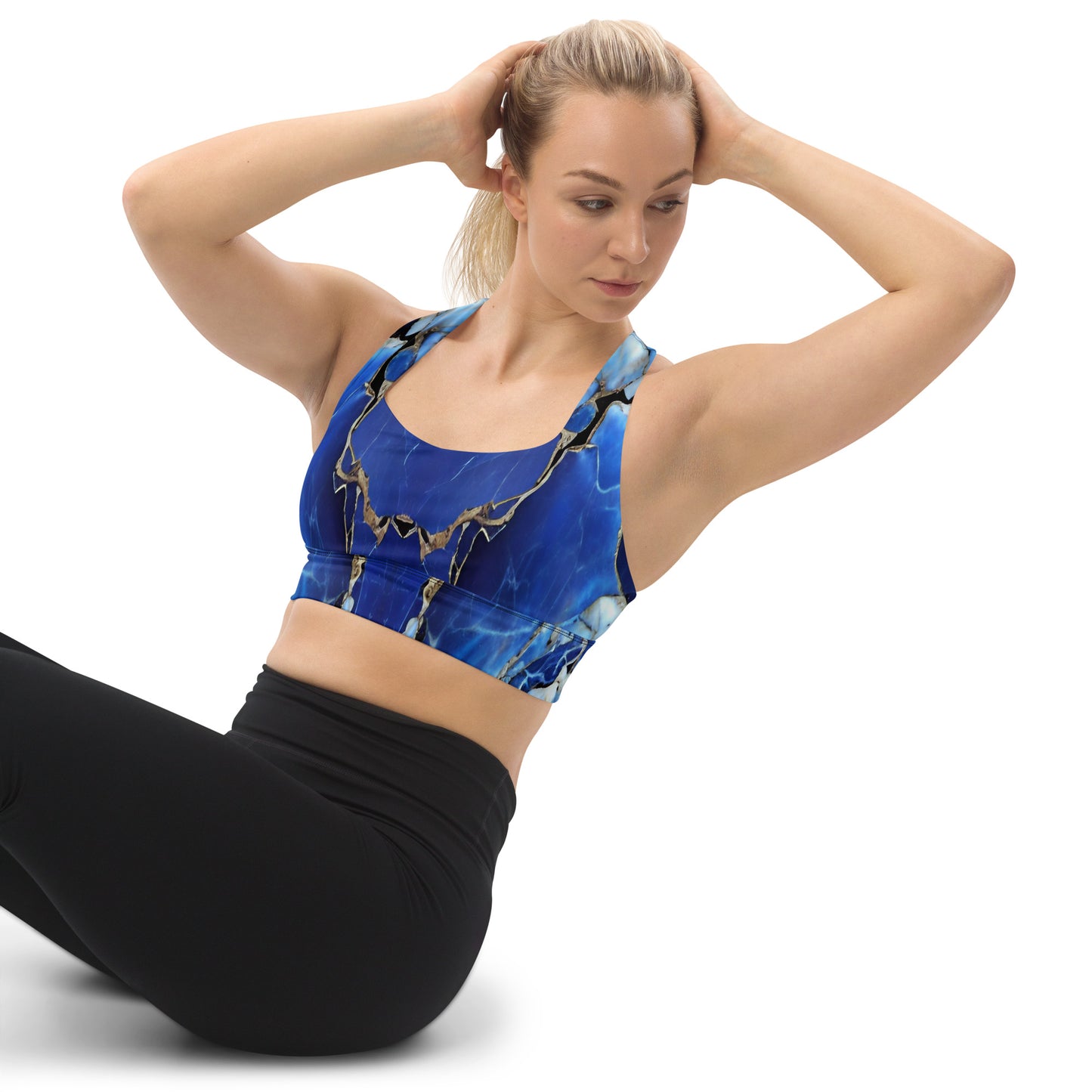 Blue Marble Custom Print Longline Sports Bra