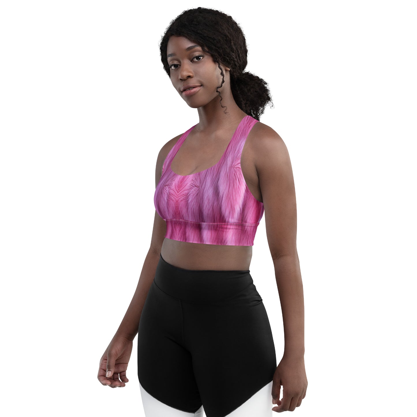 Fluffy Pink Fur Custom Print Sports Bra
