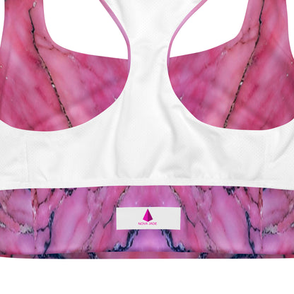 Pink Marble Custom Print Longline Sports Bra