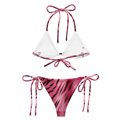 Pink and Black Striped Fur Custom Print String Bikini