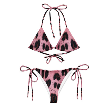 Pink Leopard Fur Custom Print String Bikini