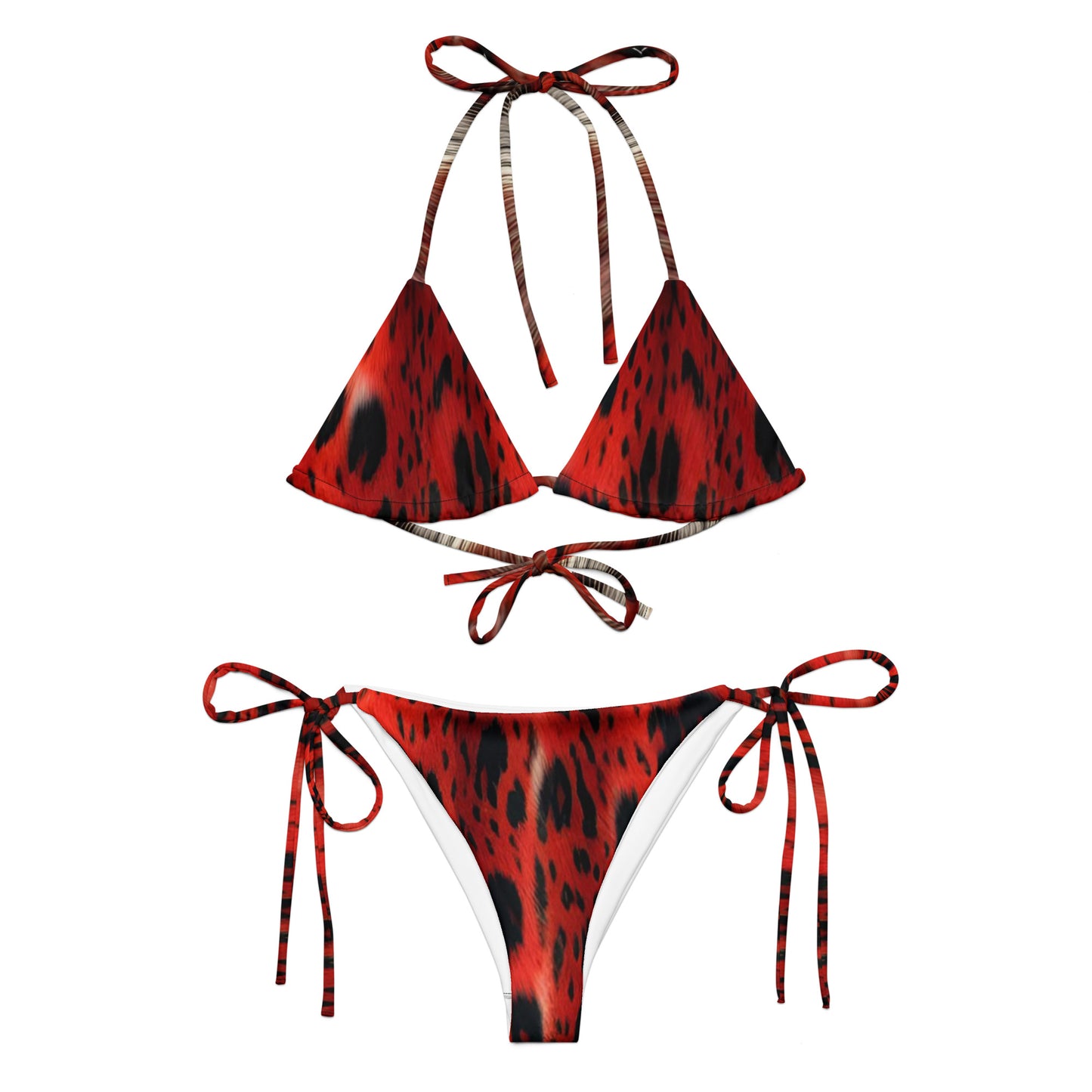 Red Leopard Fur Custom Print String Bikini