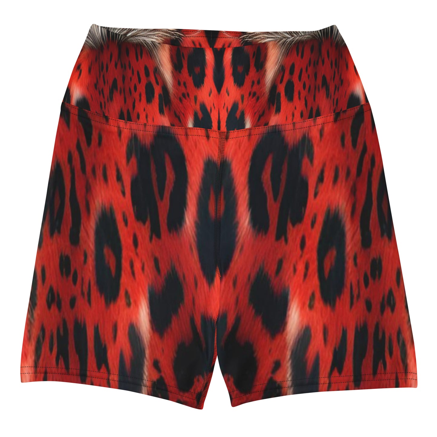 Red Leopard Fur Custom Print Yoga Shorts