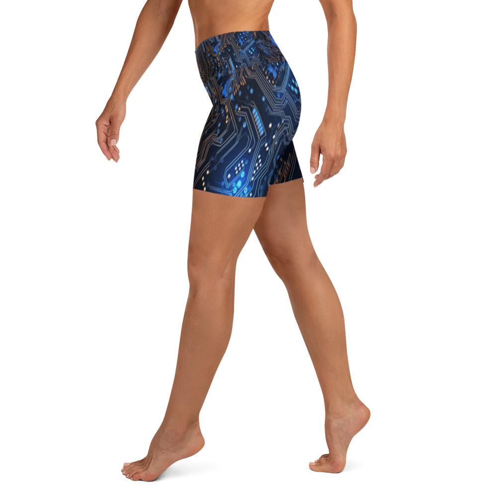 Blue Electronics Custom Print Yoga Shorts