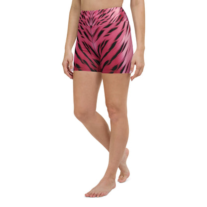 Pink and Black Striped Fur Custom Print Yoga Shorts