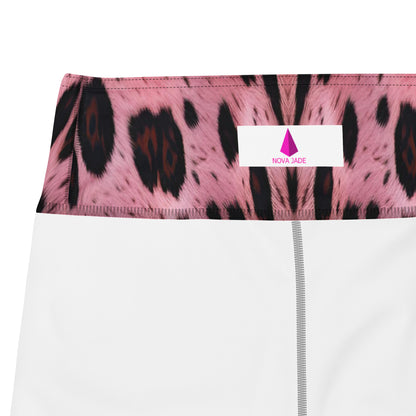 Pink Leopard Fur Custom Print Yoga Shorts