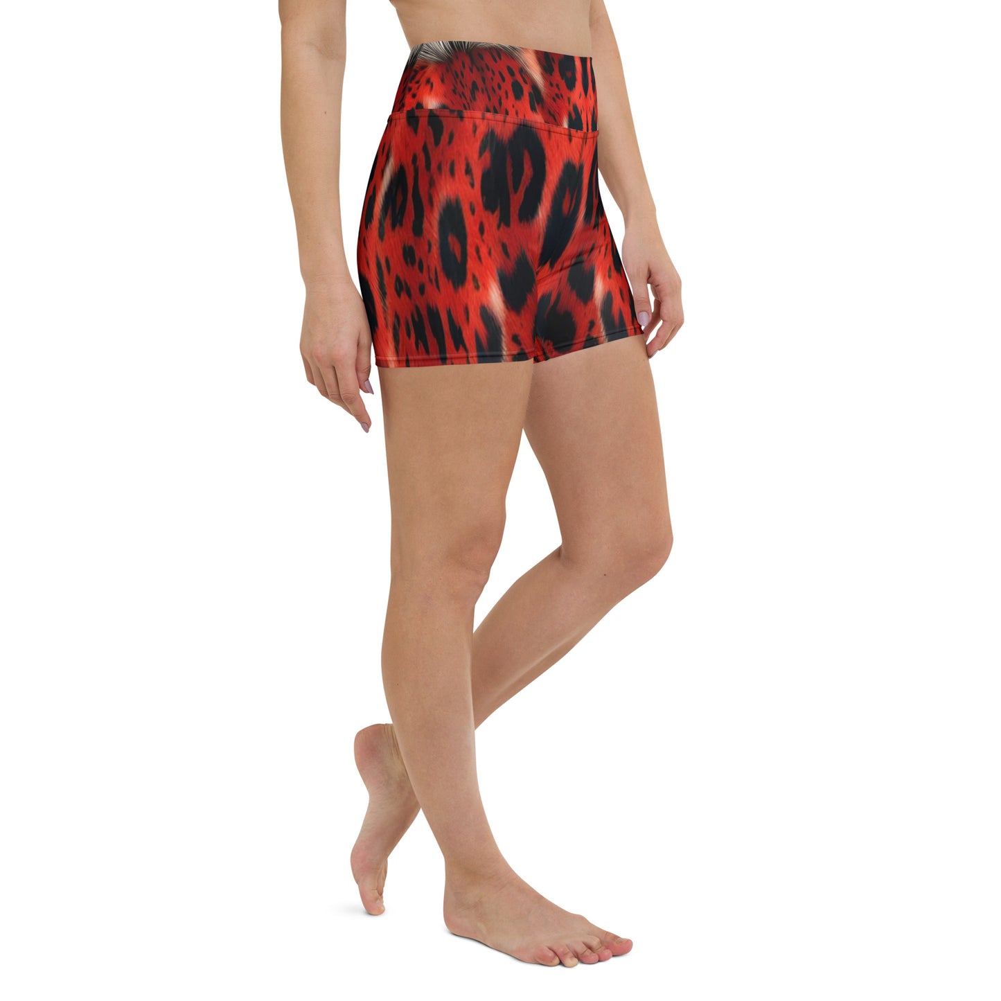 Red Leopard Fur Custom Print Yoga Shorts