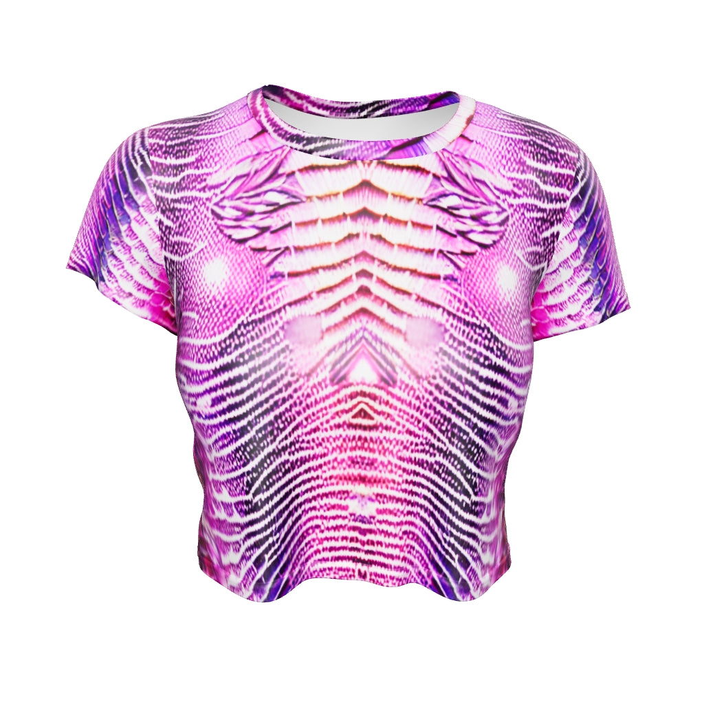 Pink & Purple Shimmering Scales Print Crop Tee For Women