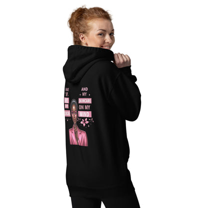 Black and Pink Designer Printed Hoodie "My Mind On My Skincare And My Skincare On My Mind"