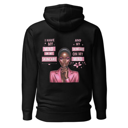 Black and Pink Designer Printed Hoodie "My Mind On My Skincare And My Skincare On My Mind"