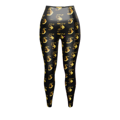 Gold Seahorse Custom Print Yoga Leggings