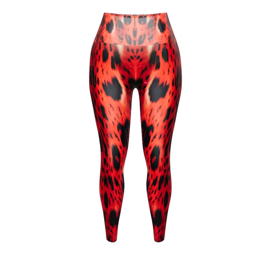 Red Leopard Fur Custom Print Yoga Leggings