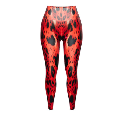Red Leopard Fur Custom Print Yoga Leggings