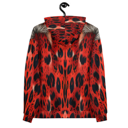 Red Leopard Fur Custom Print Unisex Hoodie