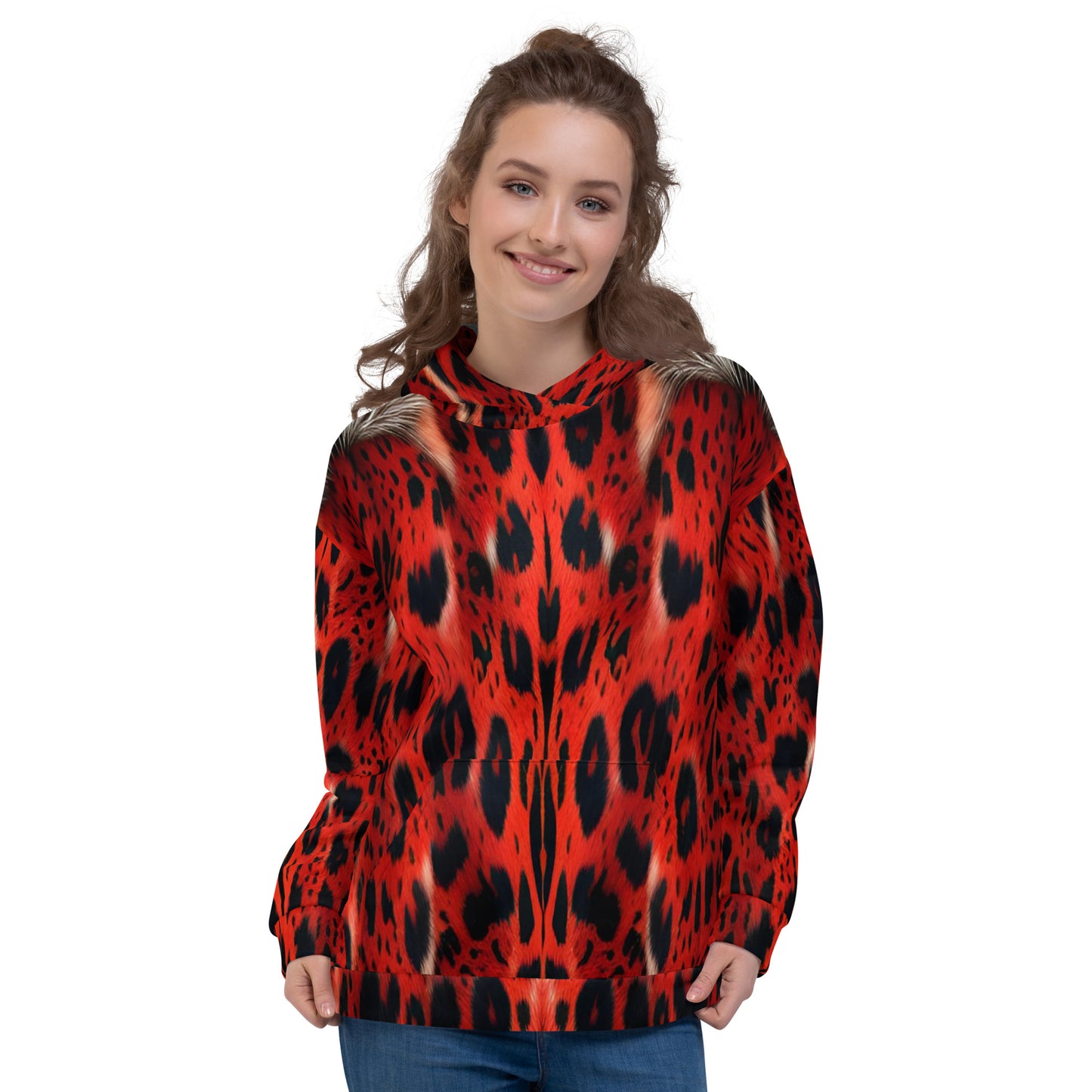 Red Leopard Fur Custom Print Unisex Hoodie