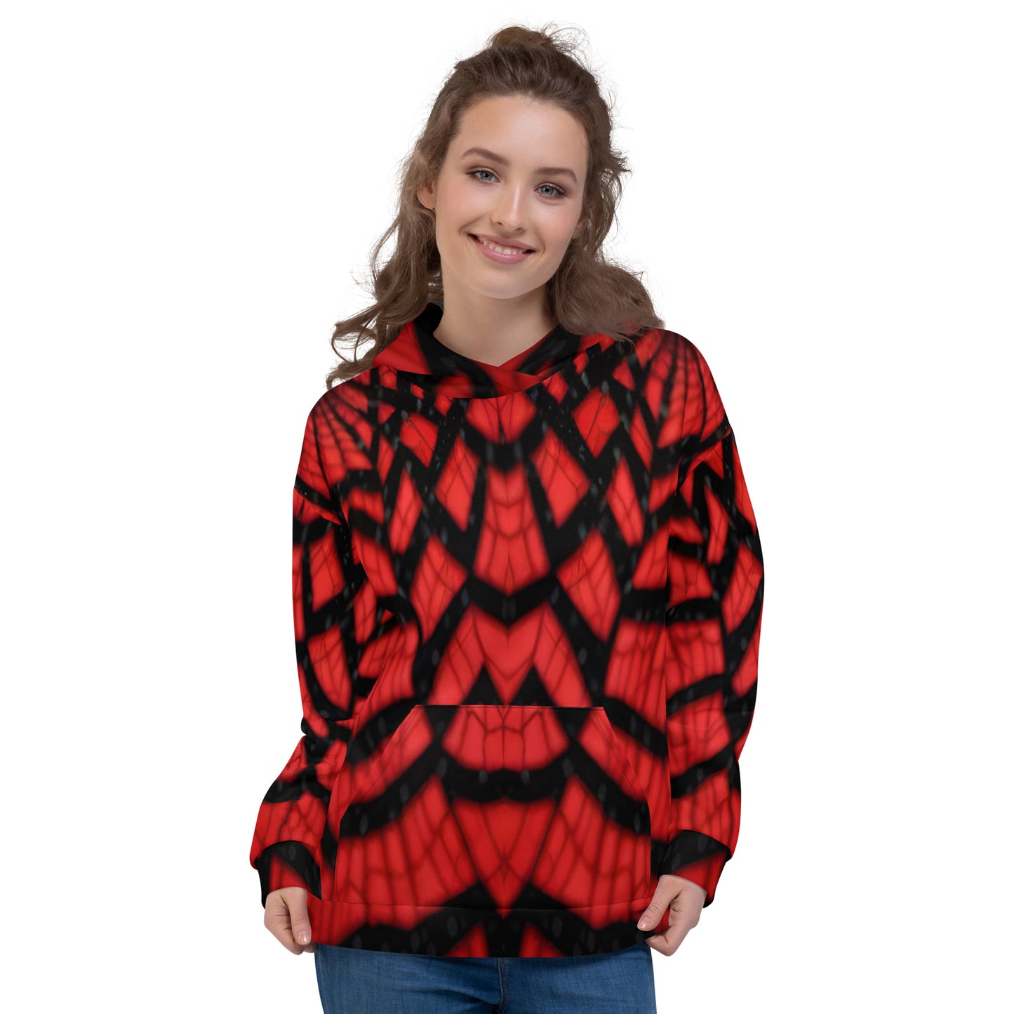 Black & Red Spiderwebs Unisex Designer Hoodie