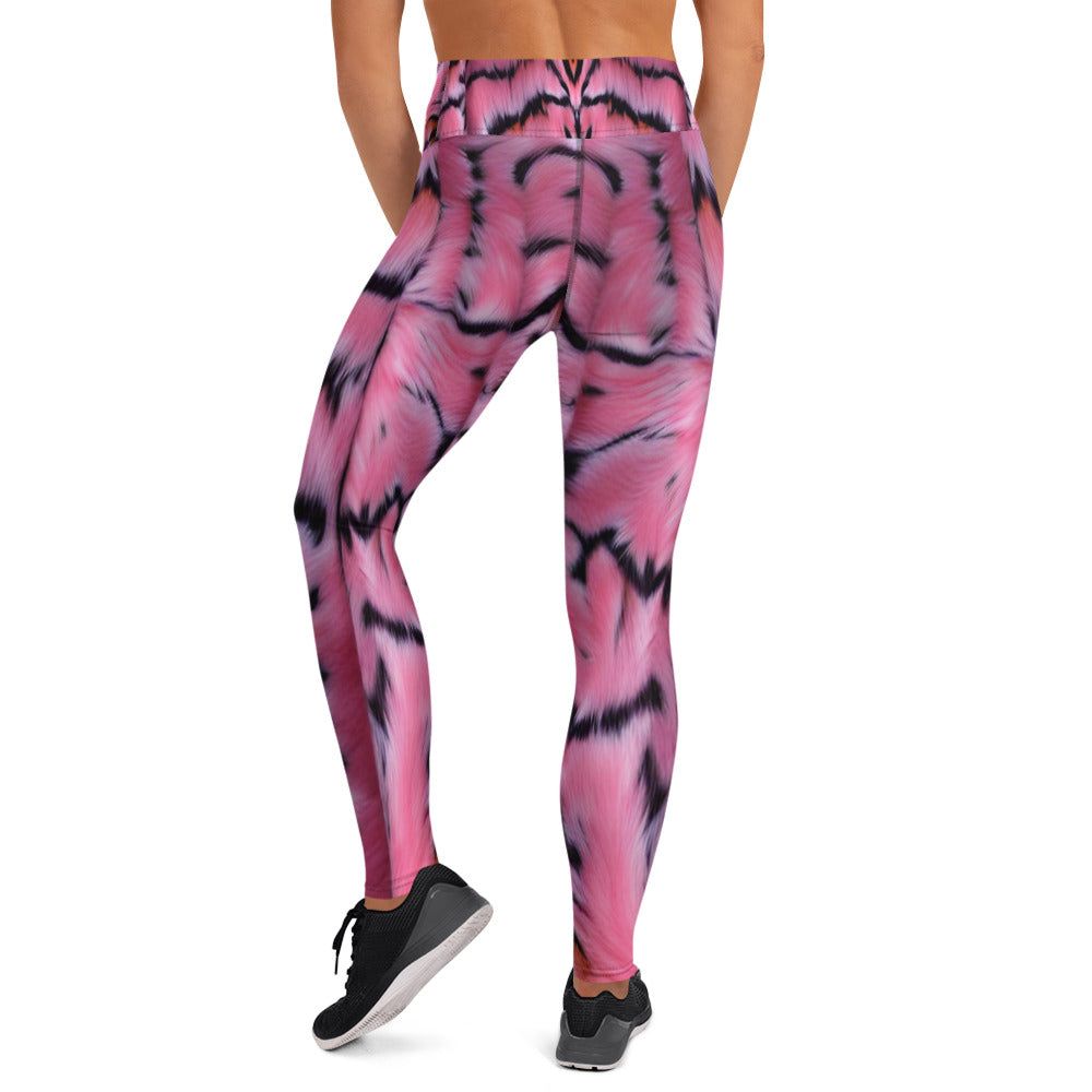 Pink Tiger Fur Printed Yoga Leggings For Women