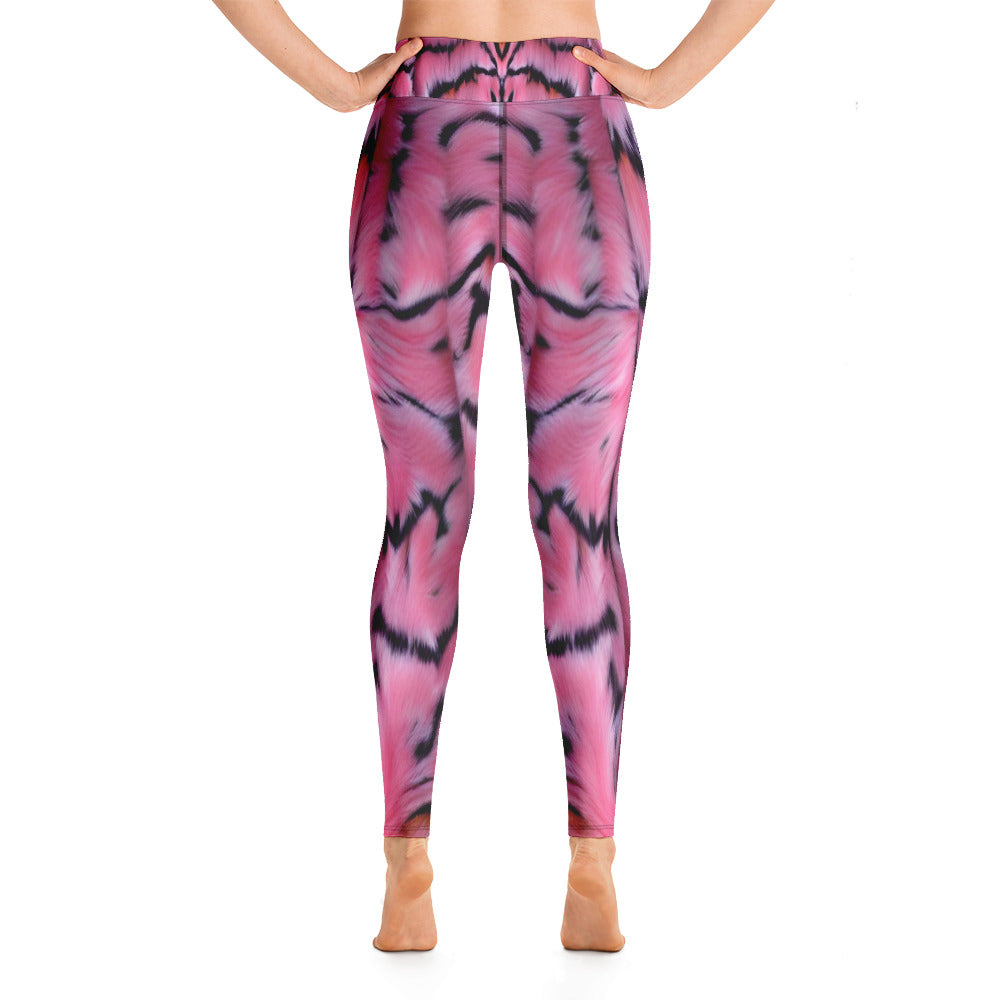 Pink Tiger Fur Printed Yoga Leggings For Women