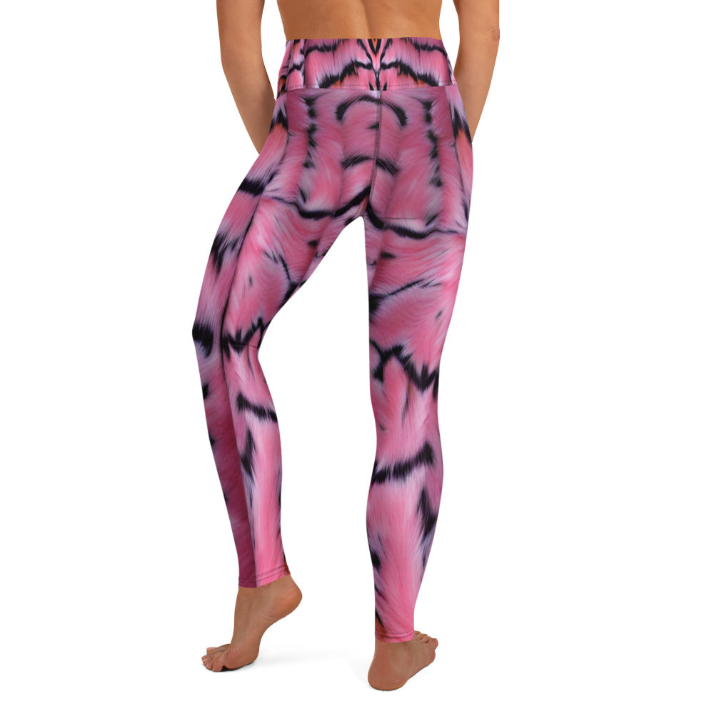 Pink Tiger Fur Printed Yoga Leggings For Women