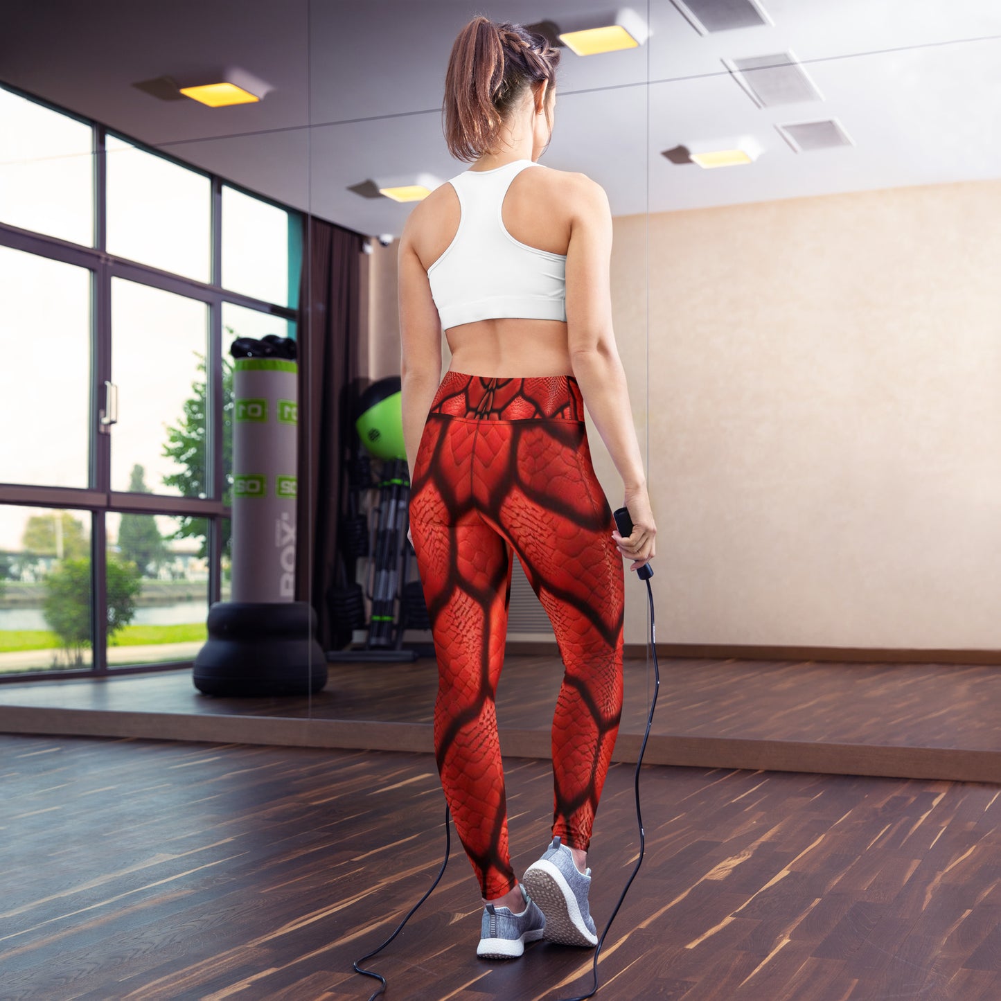 Red Dragon Scales Printed Yoga Leggings For Women