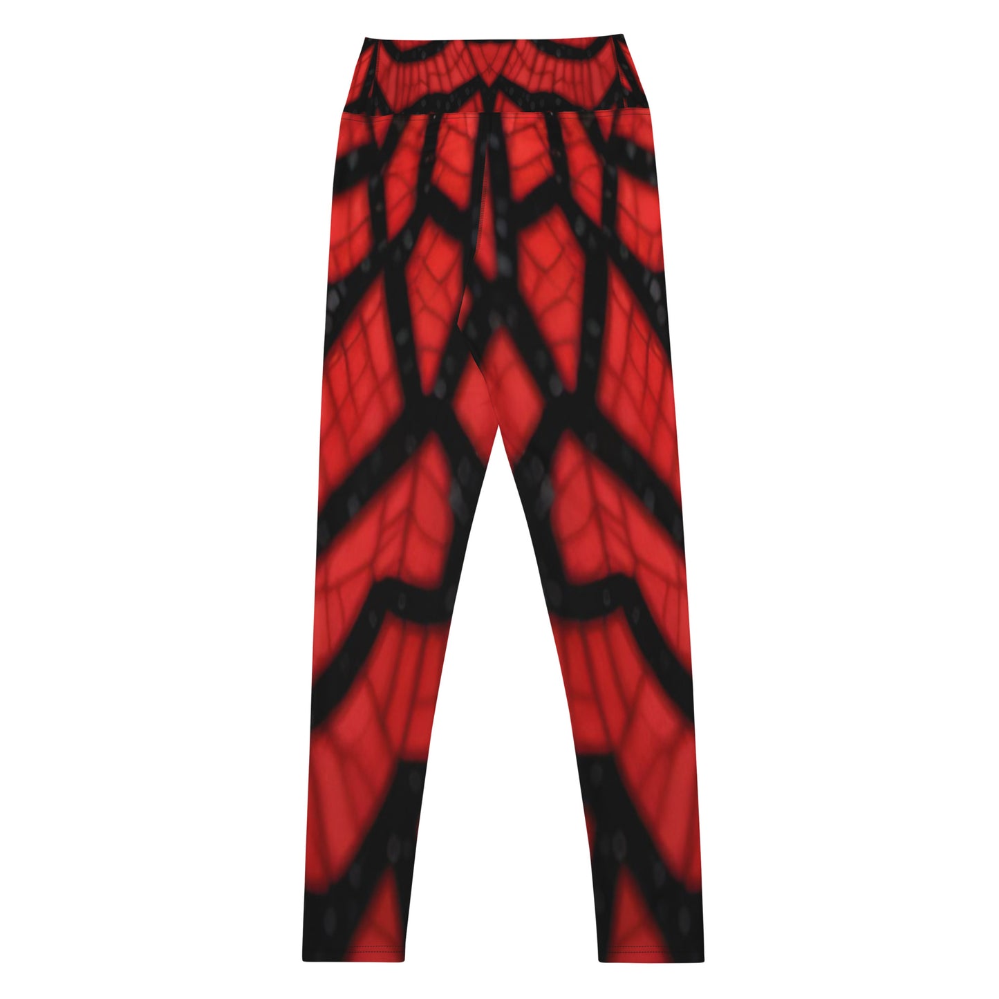 Black & Red Spiderwebs Print Yoga Leggings For Women