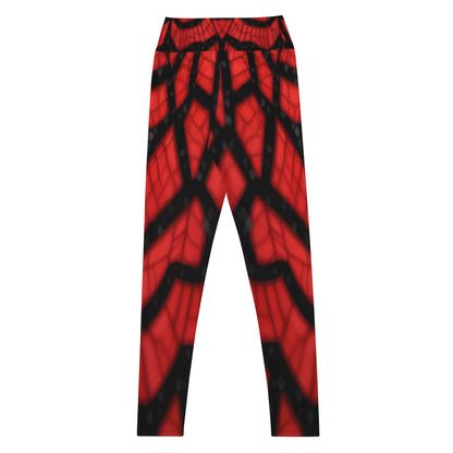 Black & Red Spiderwebs Print Yoga Leggings For Women