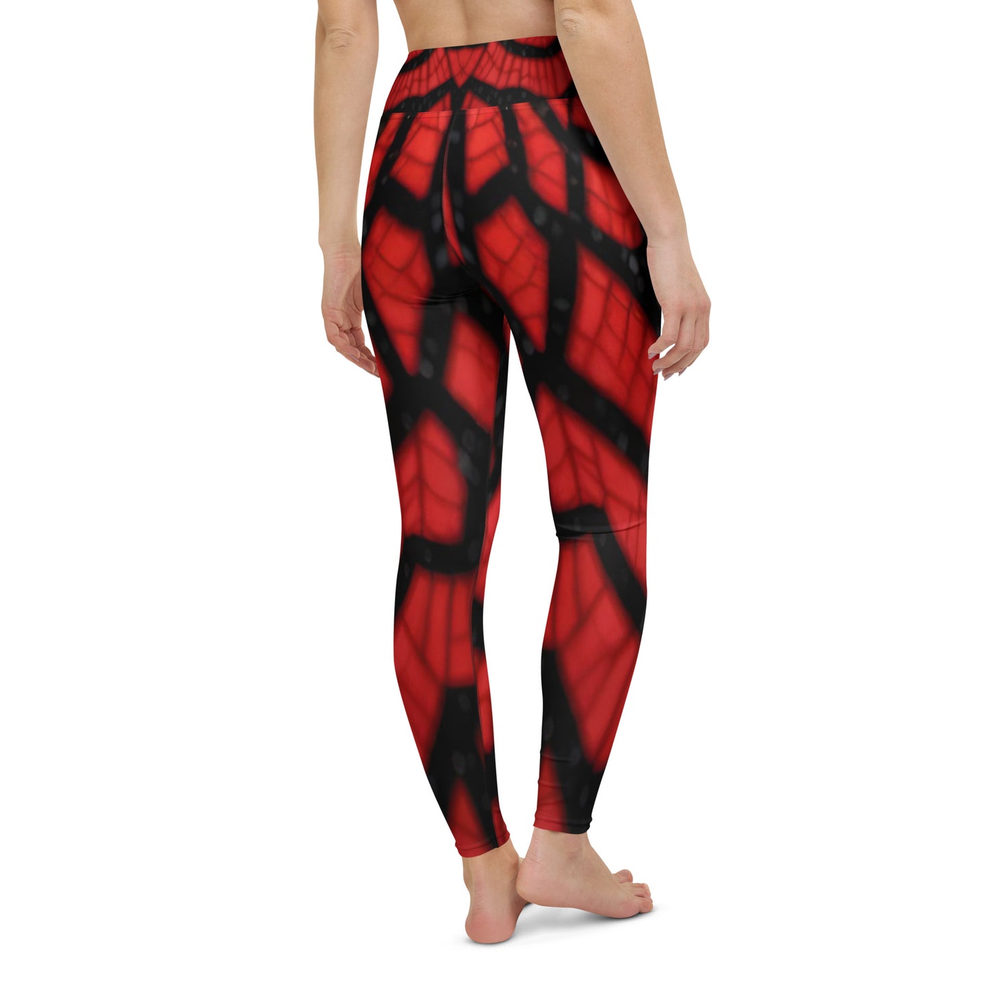 Black & Red Spiderwebs Print Yoga Leggings For Women