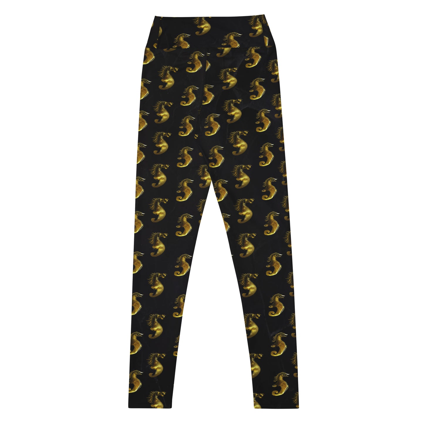 Gold & Black Seahorse Printed Yoga Leggings For Women