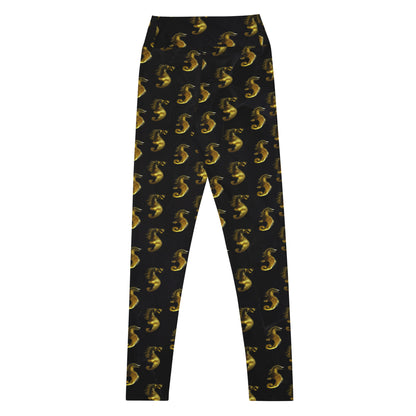 Gold & Black Seahorse Printed Yoga Leggings For Women