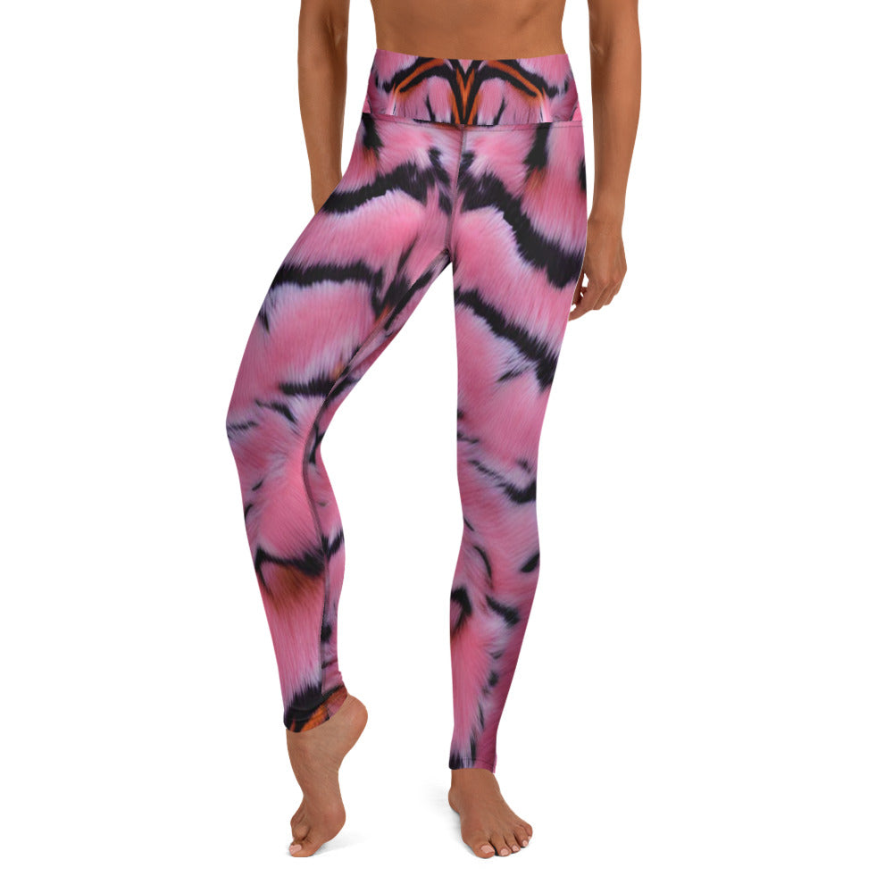 Pink Tiger Fur Printed Yoga Leggings For Women