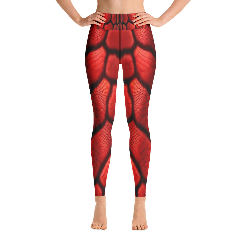 Red Dragon Scales Printed Yoga Leggings For Women