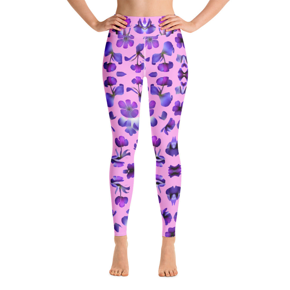 Violets Pattern Printed Yoga Leggings For Women