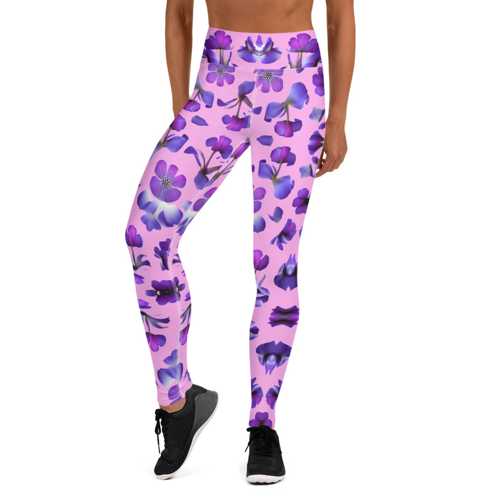 Violets Pattern Printed Yoga Leggings For Women