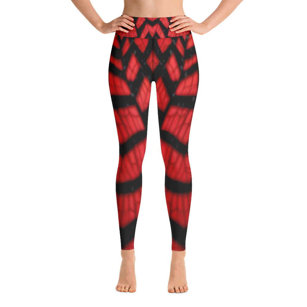 Black & Red Spiderwebs Print Yoga Leggings For Women