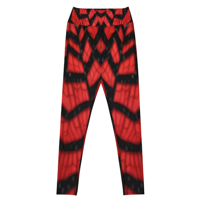 Black & Red Spiderwebs Print Yoga Leggings For Women