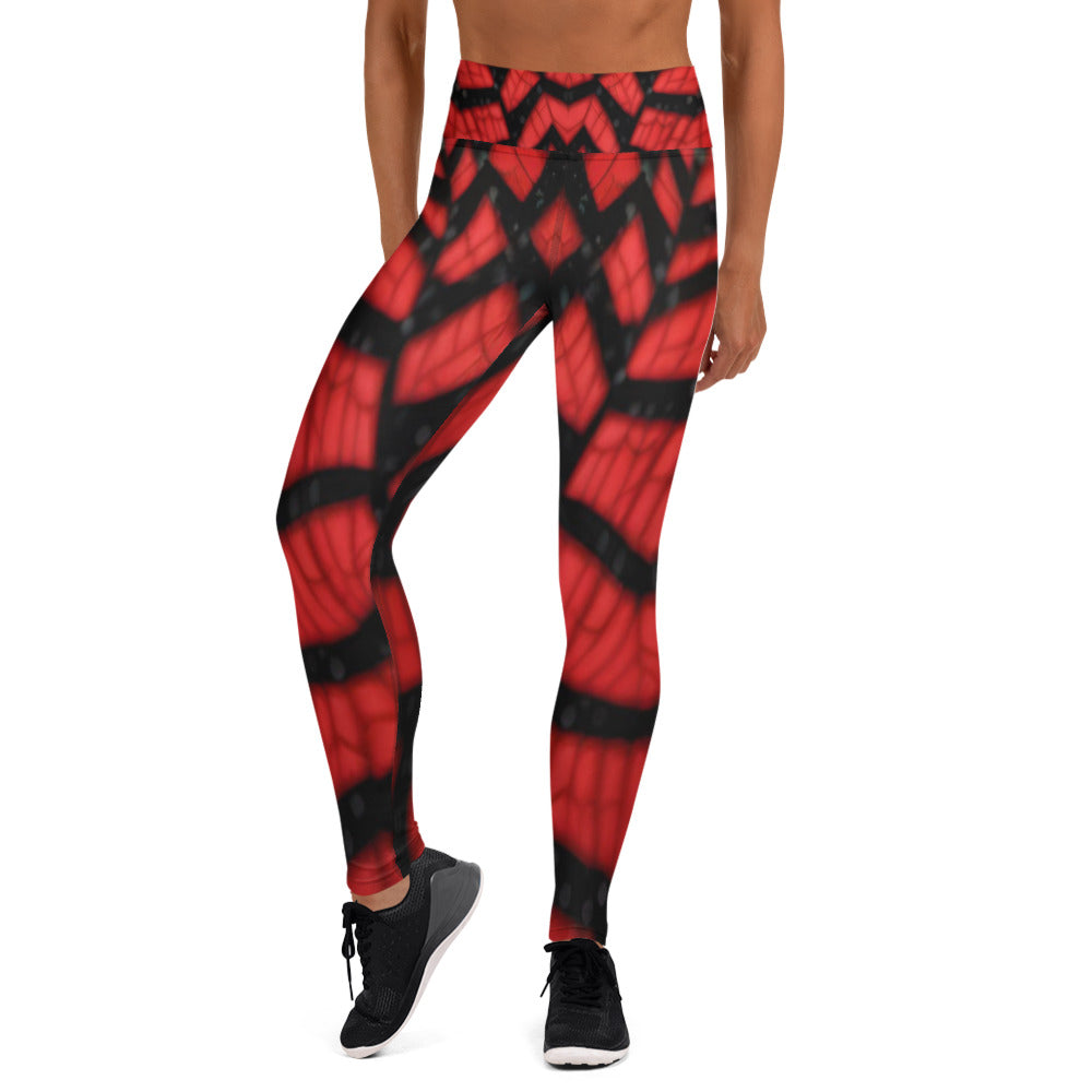 Black & Red Spiderwebs Print Yoga Leggings For Women