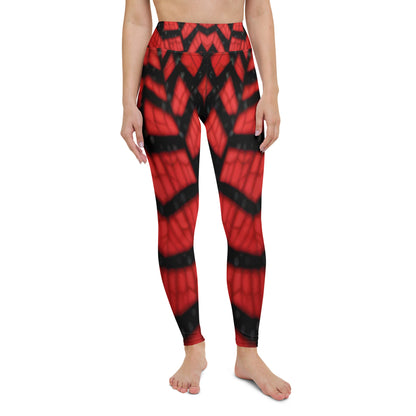 Black & Red Spiderwebs Print Yoga Leggings For Women