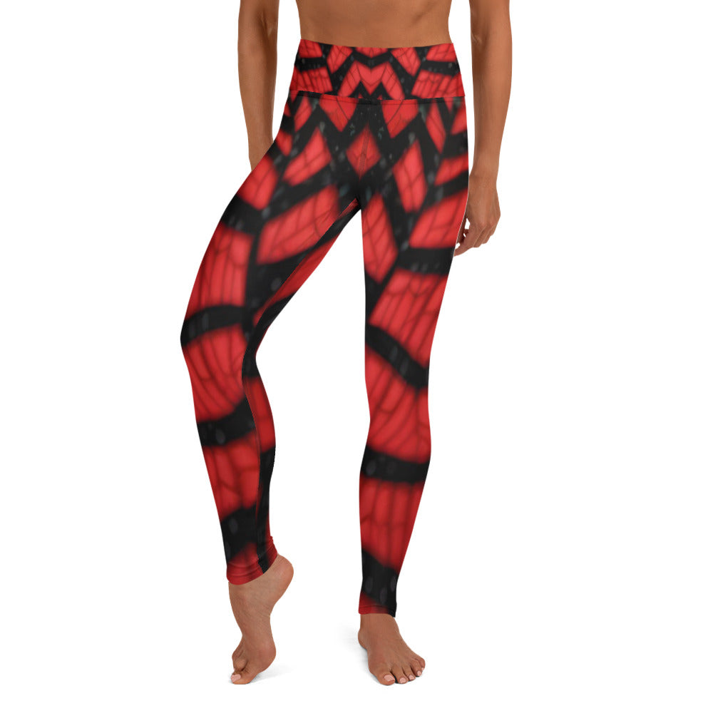 Black & Red Spiderwebs Print Yoga Leggings For Women